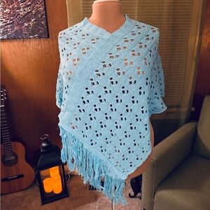 Cervelle Teal Blue Vintage Knitted Poncho (OSFM) - Brand New!